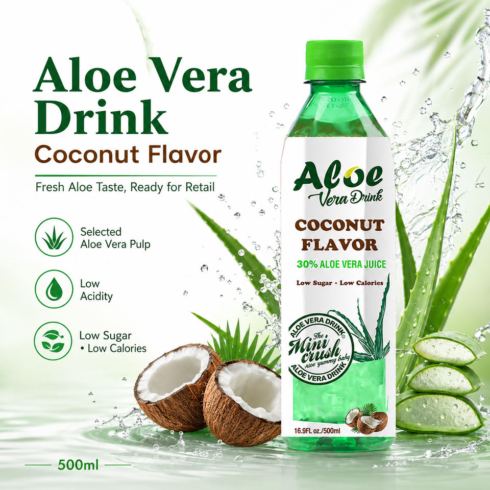 Private Label OEM ODM 500ml Coconut Flavor Aloe Vera Juice Drink 30% Real Aloe Vera Pulp Low Acidity Beverage for Retail