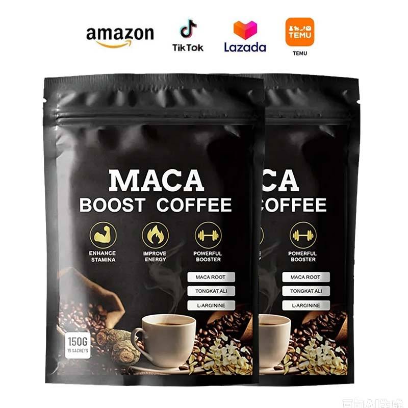 Natural Maca Boost Coffee Men Power Energy Drink Instant Herbal Coffee with Tongkat Ali Ginseng for Stamina Vitality 15 Sachets