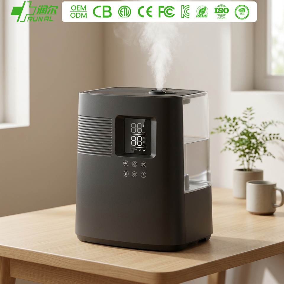 RUNAL 6L Hybrid Cool and Warm Mist Top Fill Water Tank Black Smart Steam Ultrasonic Air Humidifier