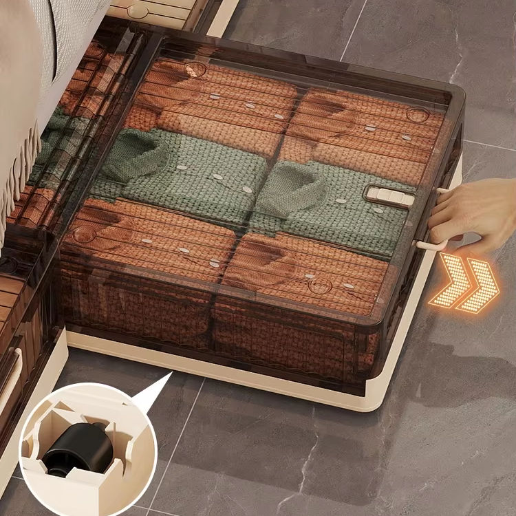 Haogle Modern Design Household Large Capacity Bed Bottom Box Clothes Plastic Folding Bed Bottom Storage Box  with Lid