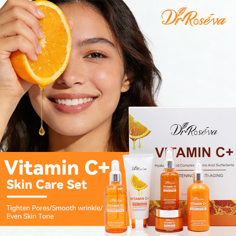 Private Label Natural Organic Anti Aging Products VC Facial Skincare Cream Serum Cleanser 5 Pieces Skin Care Kit