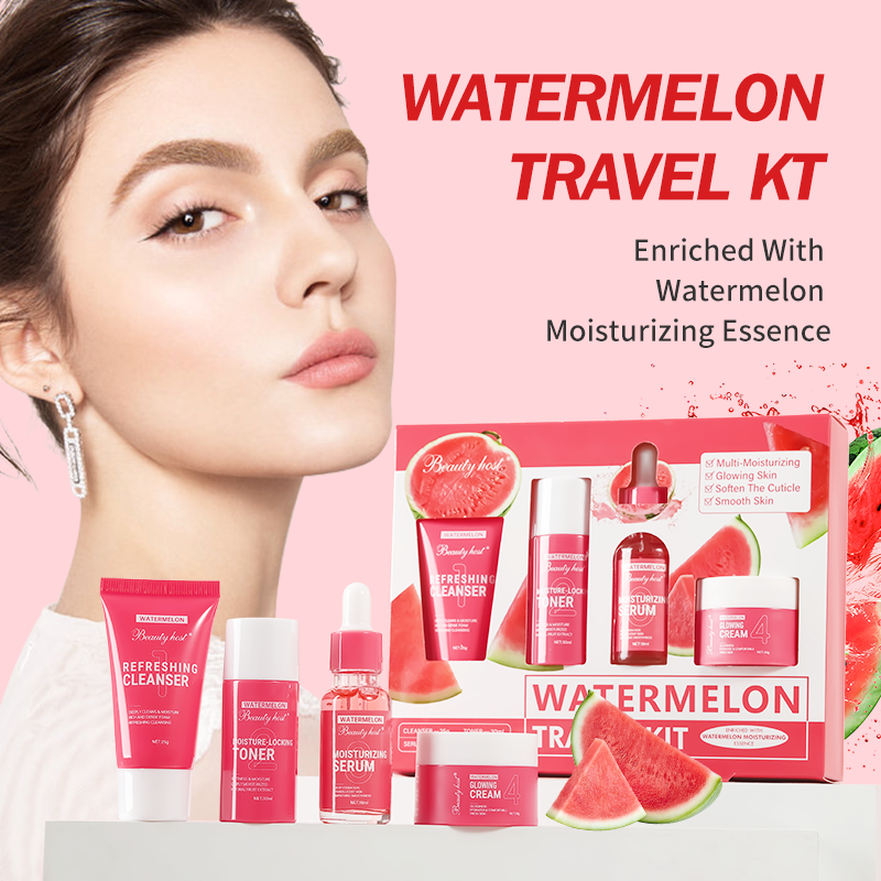 25g Refreshing Cleanser 30ml Moisture-locking Toner Set 18ml Moisturizing Serum 20g Glowing Cream Watermelon Facial Travel Set