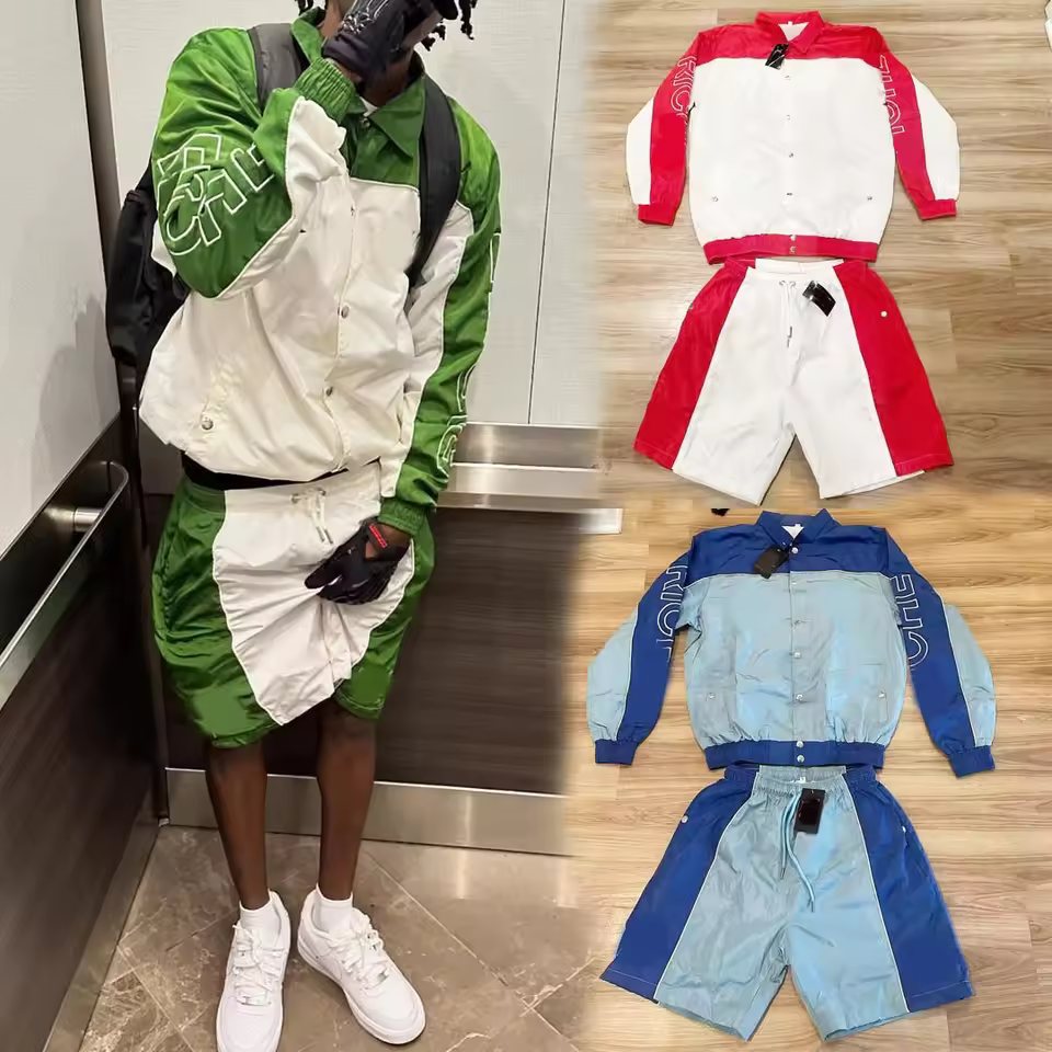 Custom Logo Mens Sets Zip up Polyester Nylon Two Piece Windbreaker Short Set Men Short Sweatsuit Tracksuit