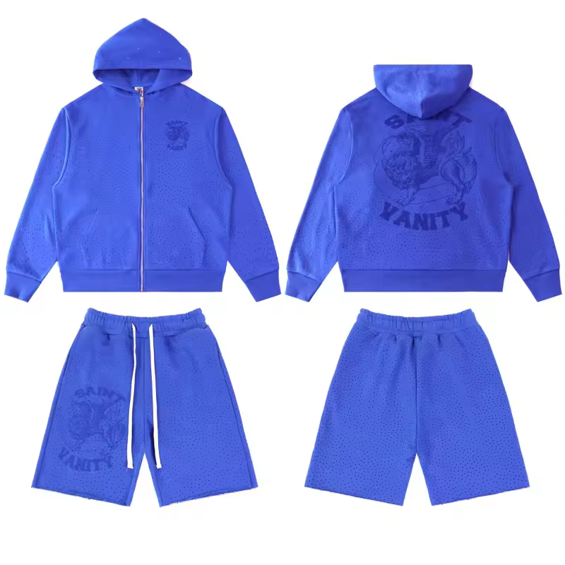 Wholesale Designer Tracksuit Brand Saint Vanity Clothes Men Zip up Hoodies Shorts Set Custom Hot Diamond Saint Men's Sweatshirts
