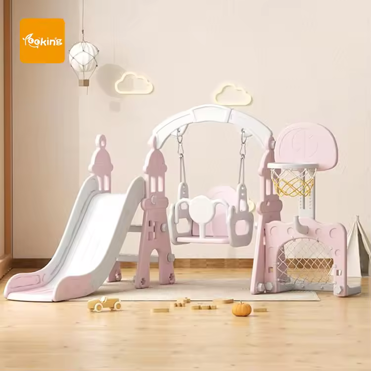 Best Design Indoor 5-In-1 Toddler Swing and Slide Set Tobogan Plastic Piscina Toddler Slide and Swing Set for Kids