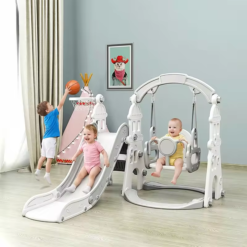Factory Cheap HDPE 3 in 1 Multifunctional Kids Toddler Indoor Playground Safety Baby Slides and Swing for Children