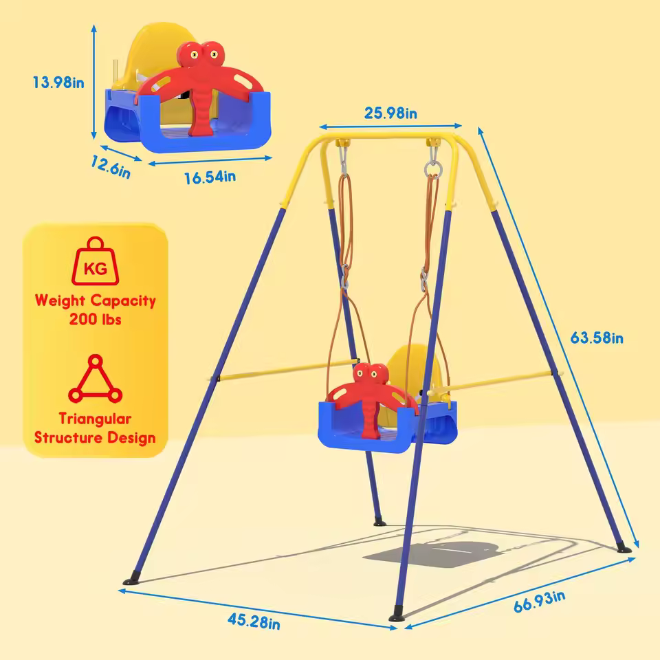 3 in 1 Toddler Swing Set,Baby Swing with Safety Belt,Indoor/Outdoor,Kids Swing Seat with Sturdy Metal Stand for Playground