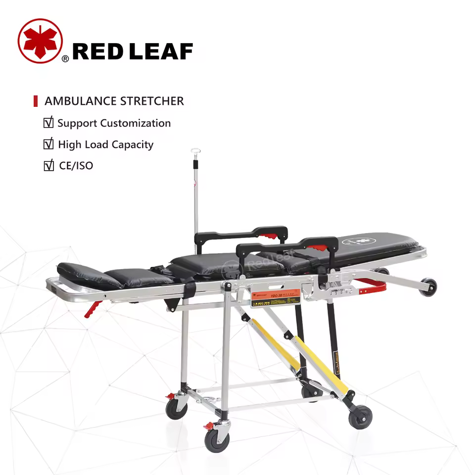 Manual Elevator-friendly Aluminum Alloy Chair-folding 295KG Load Capacity Ambulance Trolley I.V. Stand Emergency Transfer RED