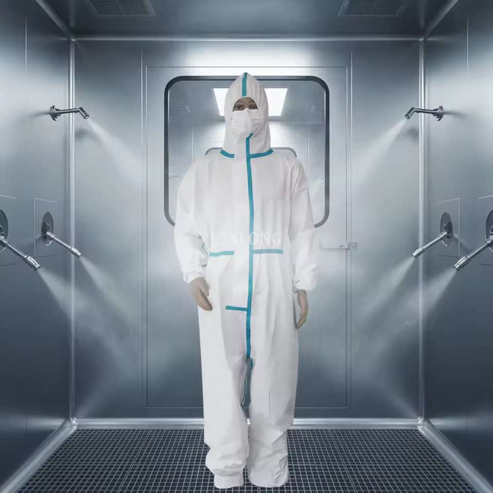 Junlong Disposable Waterproof Surgeon Coveralls EN 14126 Level C Protection Cleanroom Use Coverall