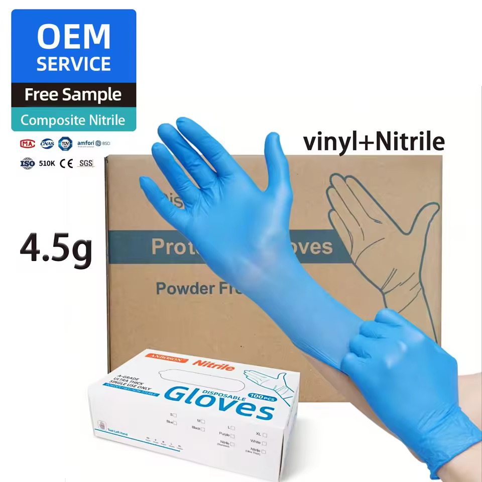 Blue Disposable Composite Vinyl Nitrile Gloves Medium Wholesale PVC Examination Gloves Household Protective Nitrile Gloves