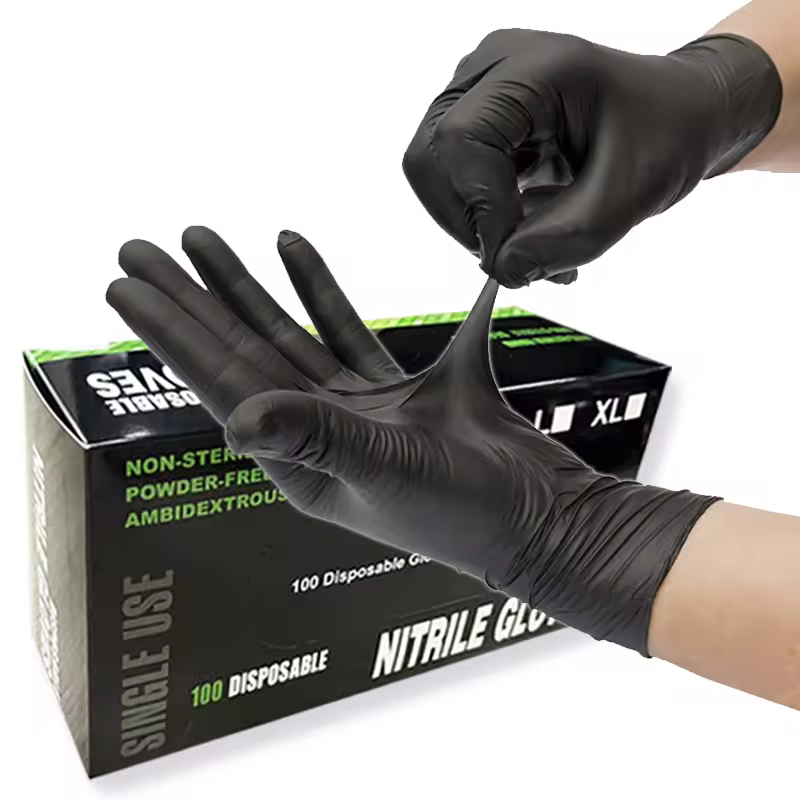 3mil Black Nitrile Gloves Tattoo Beauty Salon Manicure Hair Nail Art Sold by Pieces Finger Textured Disposable Nitrile Gloves