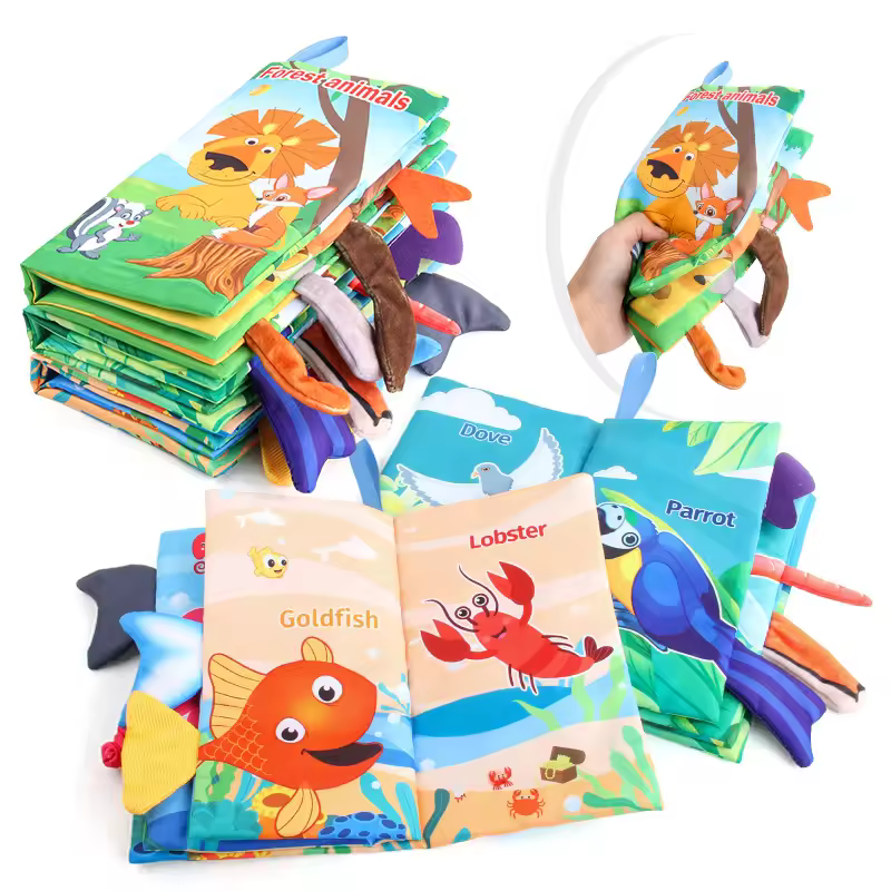 Soft Tails Animals Book Baby Toys Early Learning Education Toys for Children Cloth Rustle Books for Infant
