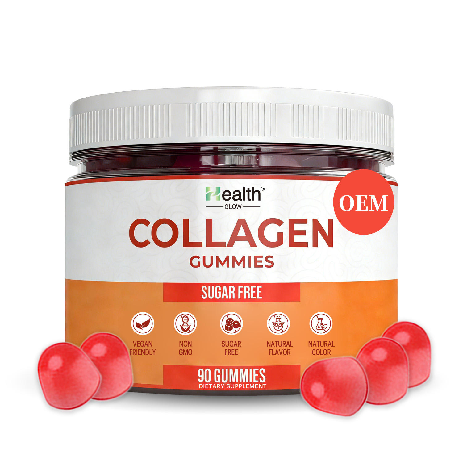 Health Glow Biotin Collagen Gummies 500mg Sugar Free Youthful Skin Brightening OEM Formula 90 Ct