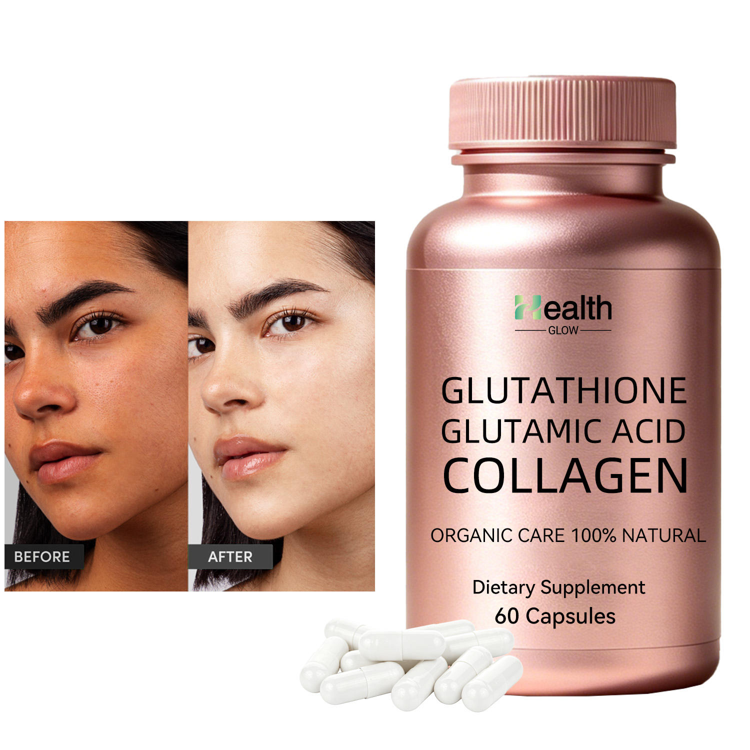 Health Glow Liposomal L-Glutathione Capsules 30000mg Skin Whitening Beauty Antioxidant Collagen Supplement 60 Caps