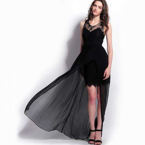Women Lace Long Evening Dress V-Neck Short Sleeve Floor-Length Ball Gown Party Prom Dress