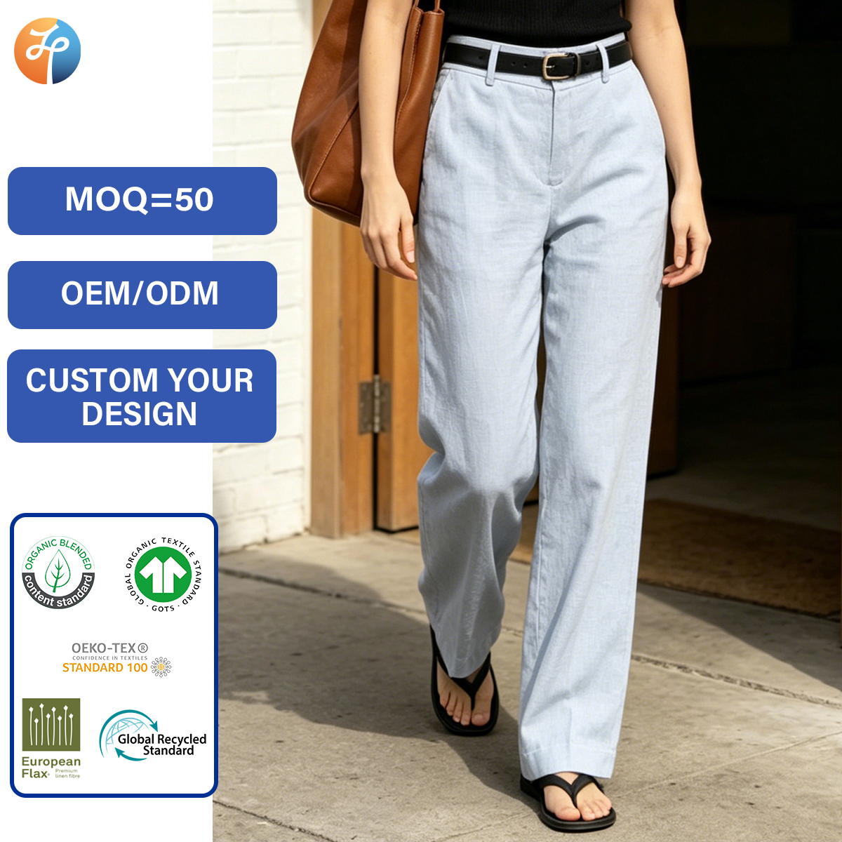 100% Linen High Waist Wide Leg Trousers Women Summer Casual