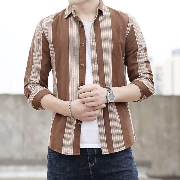 Men's Striped Oversized Long Sleeve Casual Shirt