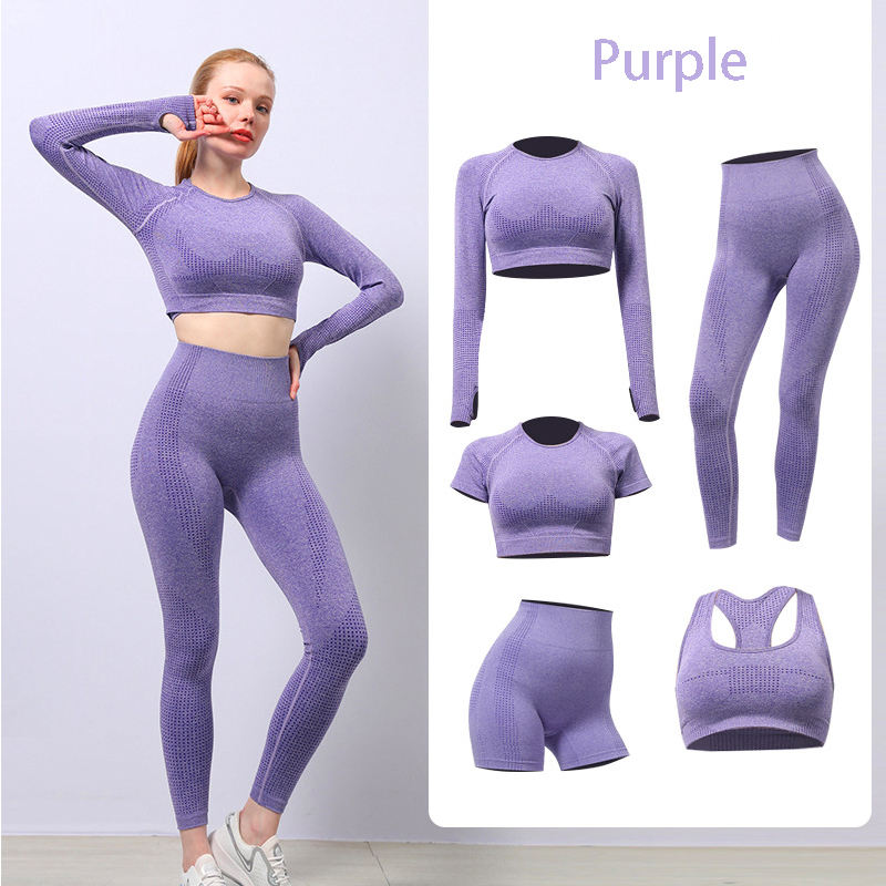 Women 5 Piece Seamless Yoga Set Gym Fitness Sportswear Suit